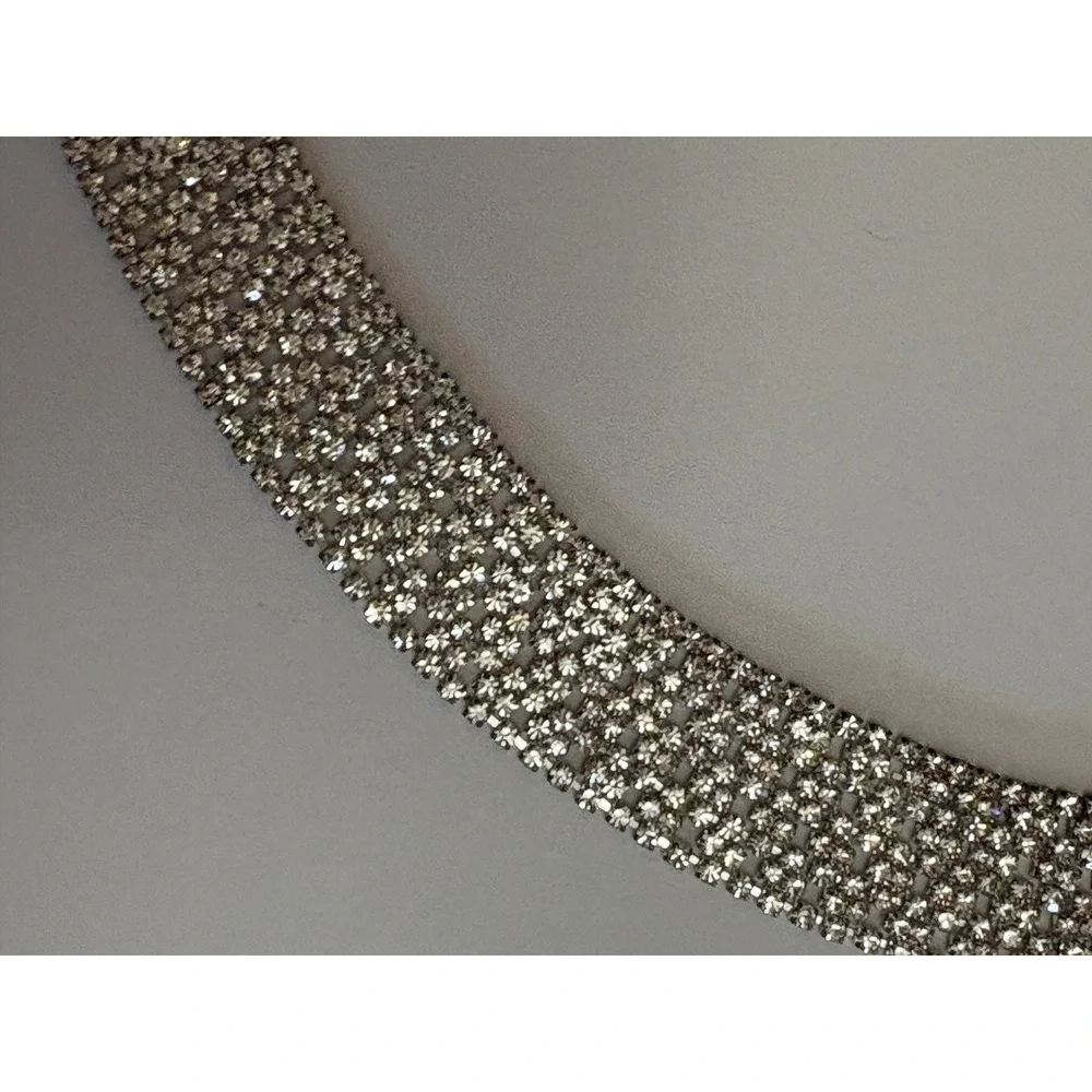 Silver Rhinestone Belt with Black Ribbon Ties Wedding Gala Formal Glam Accessory